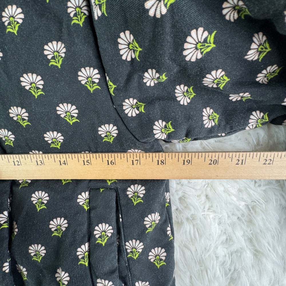 Maeve Womens XXS Daisy Print Puffer Jacket Collared Zip Up Black Pink Green - Picture 5 of 8